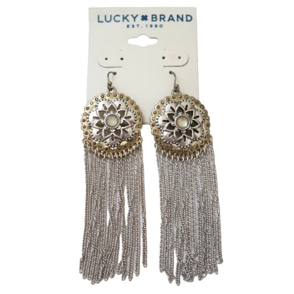 LUCKY BRAND medallion long earrings w chain fringe NWT - Picture 1 of 4